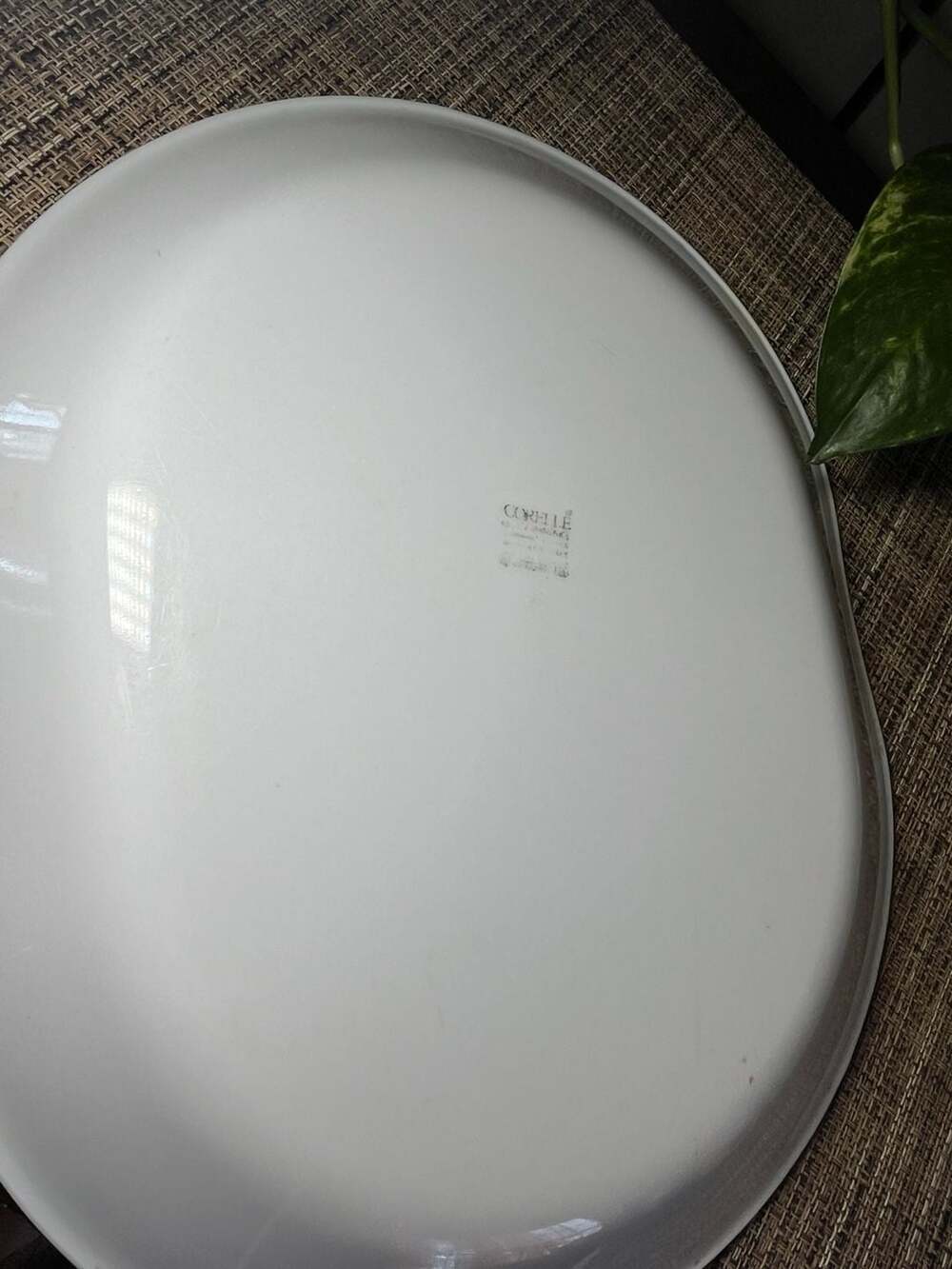 Corelle Green Band White Oval Serving Platter 12" - Picture 5 of 7